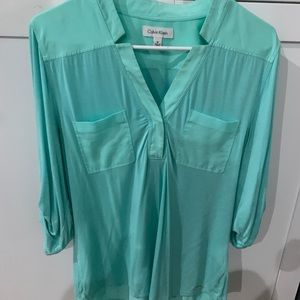 Calvin Klein light teal 3/4 sleeve top